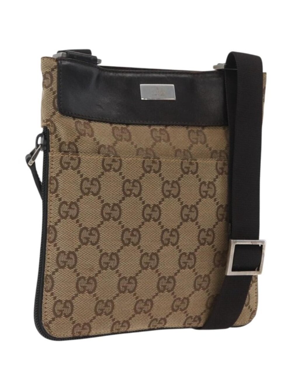 GUCCI GG Canvas Shoulder Bag Beige Silver 019 0349